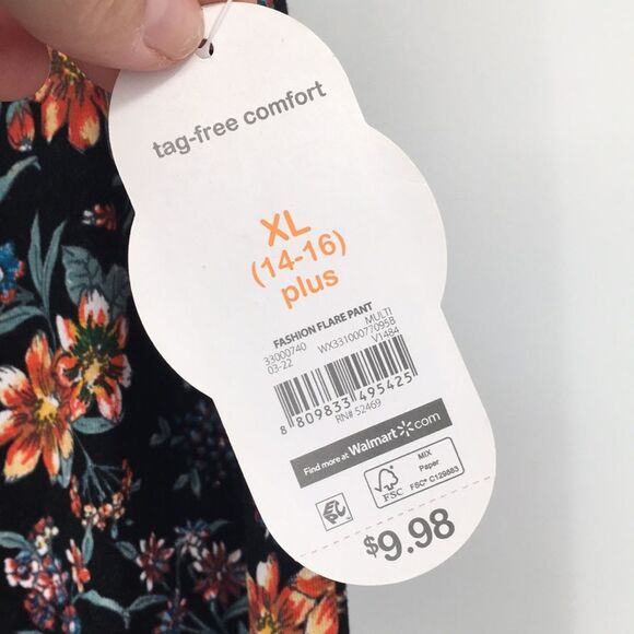 Wonder Nation Black Floral Stretchy Flare Pants Elastic Waist XL 14-16 Plus NEW - Picture 3 of 6